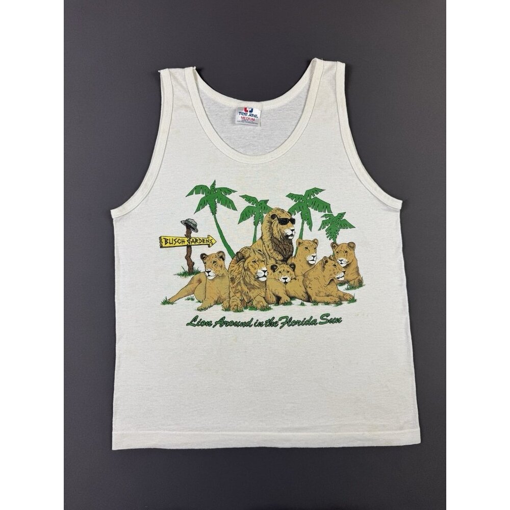 Rare Vintage 90s Busch Gardens Lion Around Florida Sun White Tank Top Tee Jays